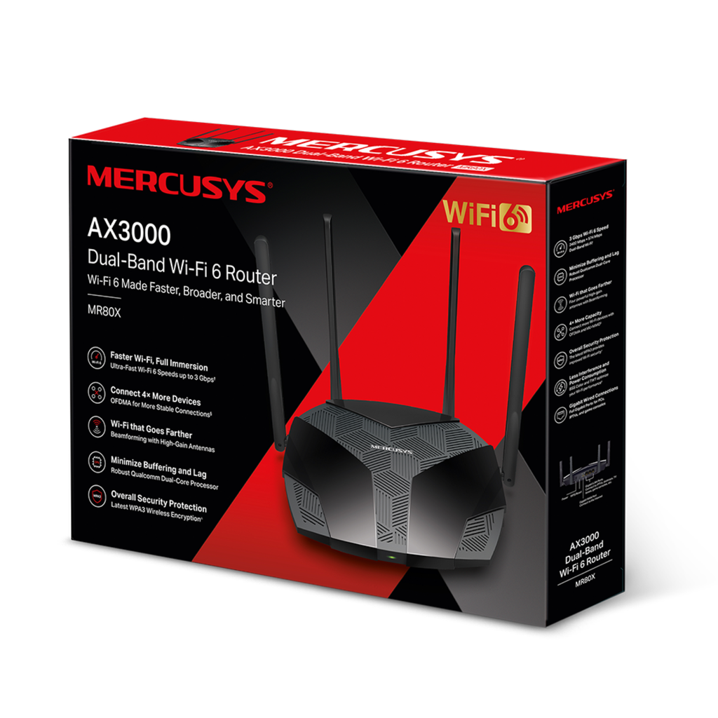 Router SPEED Wi-Fi 6 AX3000 Dual-Band: 2.4 GHz (574 Mbps )+5 GHz (2402 Mbps)